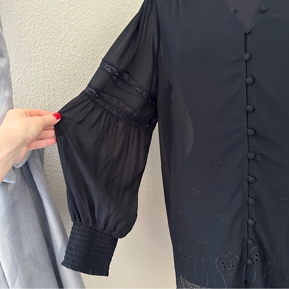 NWT Torrid Chiffon Ruffle Collar Eyelet Embroidered Black Blouse - Picture 6 of 15